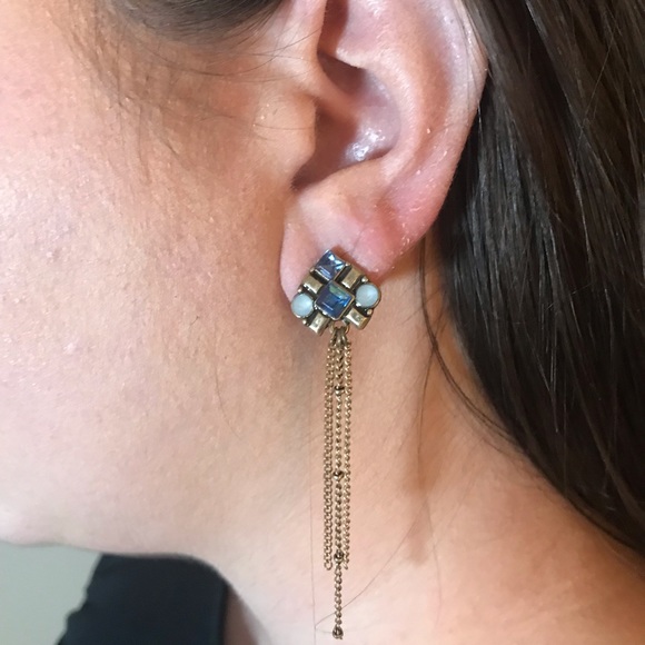 Urban Outfitters Gold & Blue Gem Chain Dangle Earrings - Picture 5 of 5